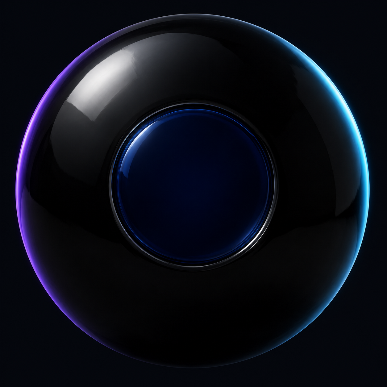 Polished black Magic 8 Ball with a blue glass window